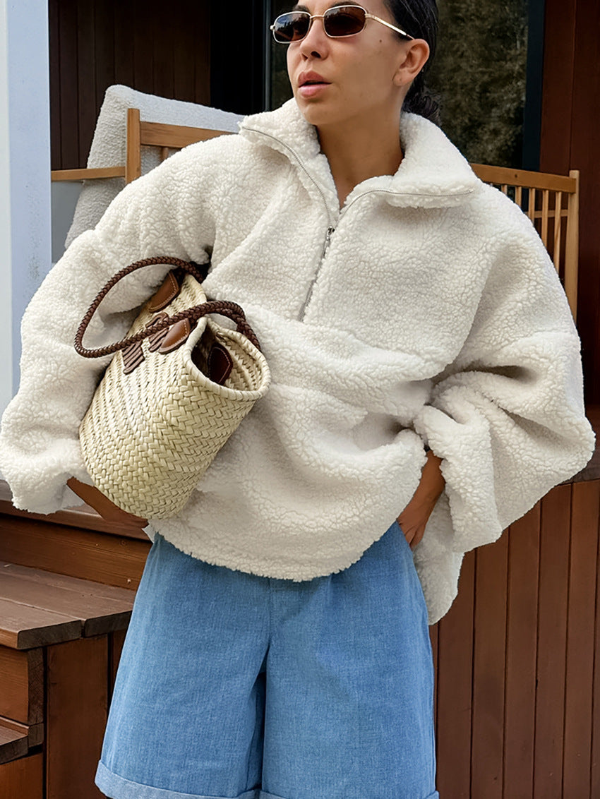 Oversized Quarter Zip Sherpa Jacket