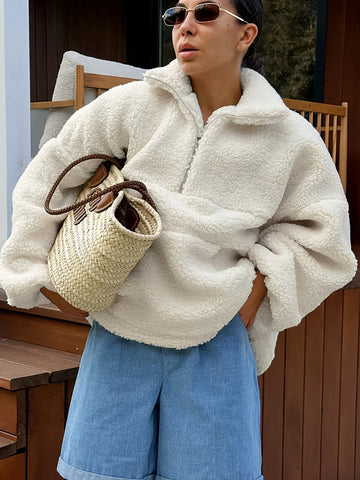 Oversized Quarter Zip Sherpa Jacket