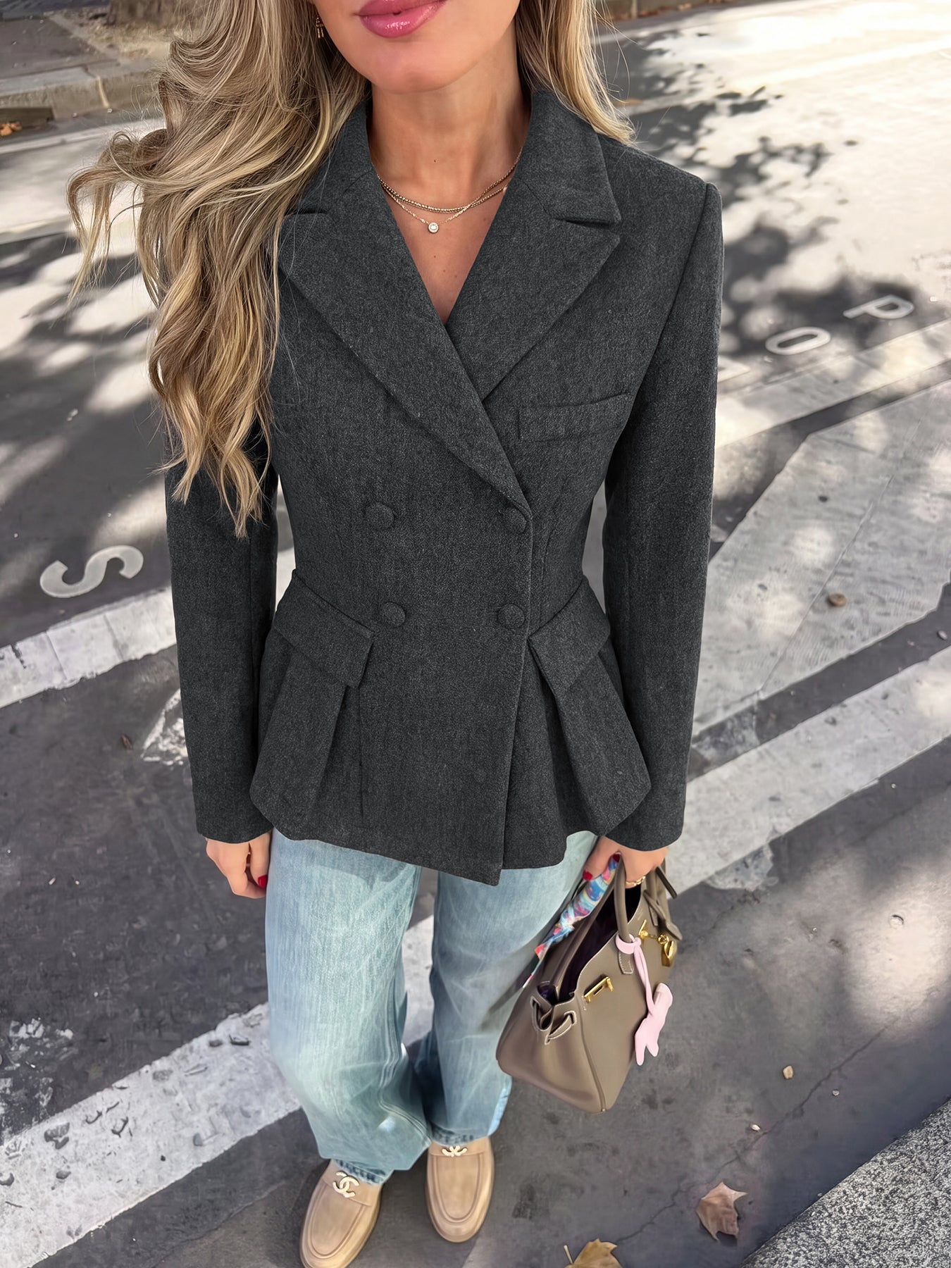 Tailored Peplum Double Breasted Blazer