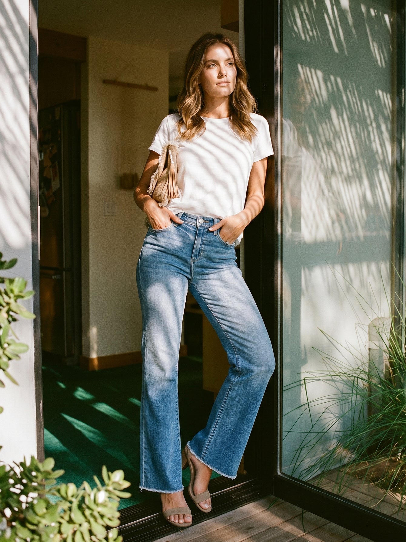 High Waisted Raw Hem Jeans