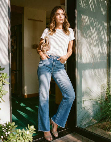 High Waisted Raw Hem Jeans
