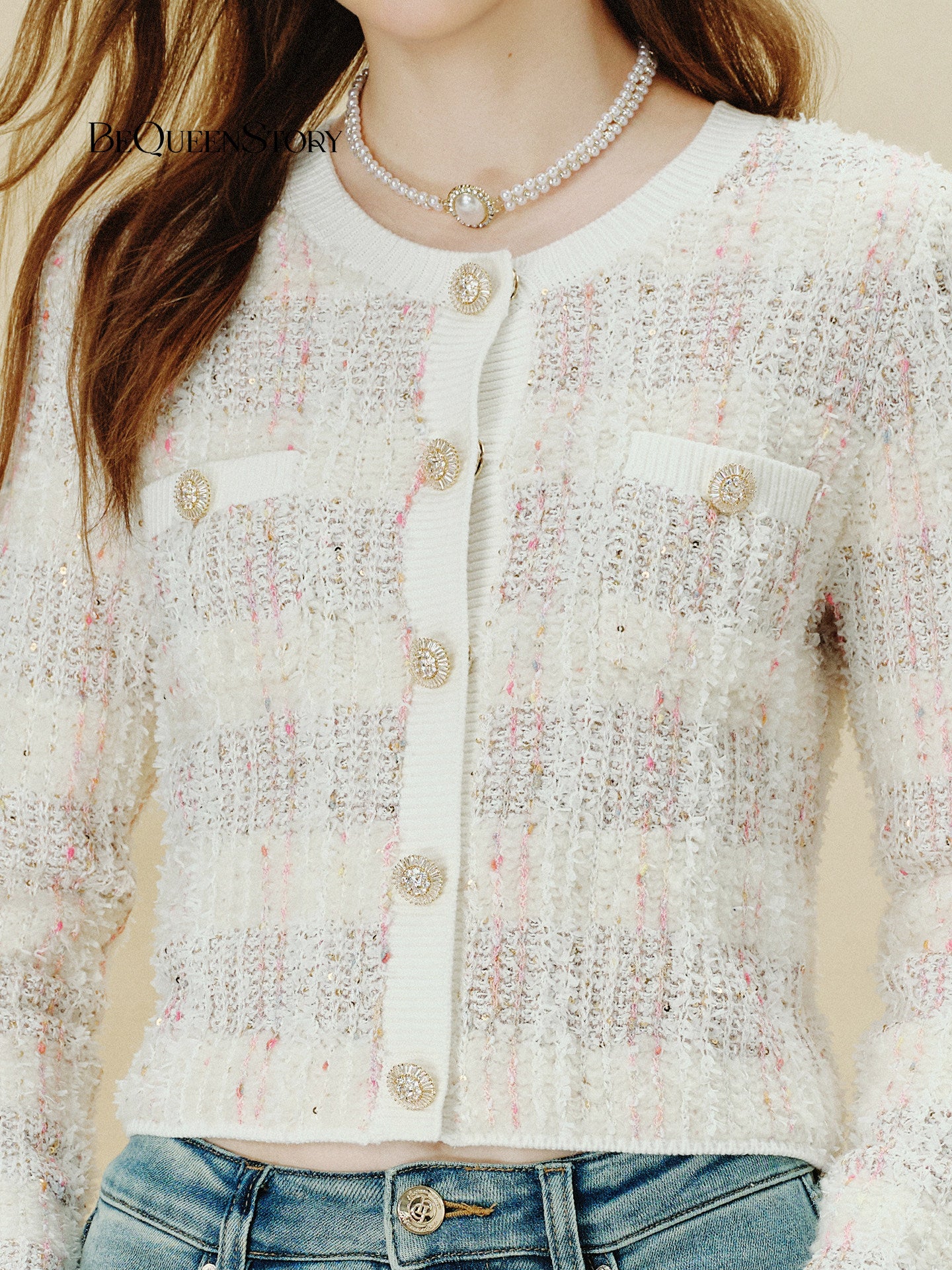 Elegant Tweed Texture Button Cardigan