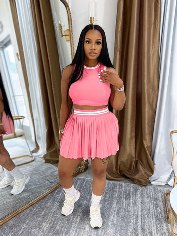 Athletic Ribbed Crop Pleated Skirt Set