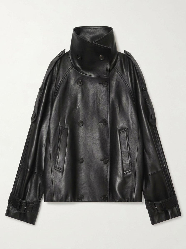 Oversized Double Breasted Leather Jacket