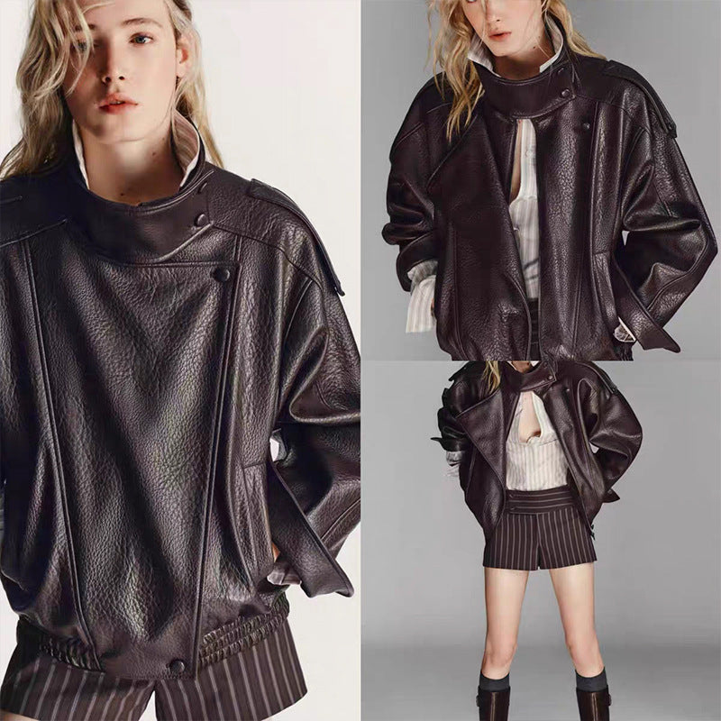Oversized Vintage Brown Leather Jacket