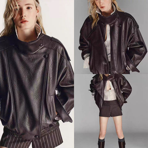 Oversized Vintage Brown Leather Jacket