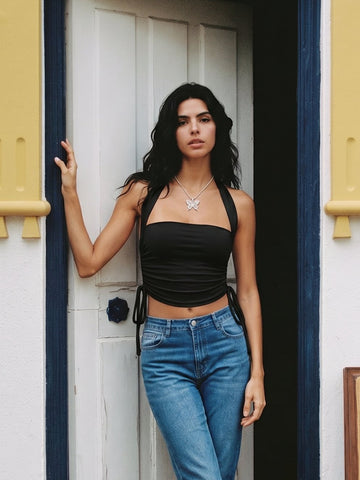 Ruched Slim Fit Halter Tank Top