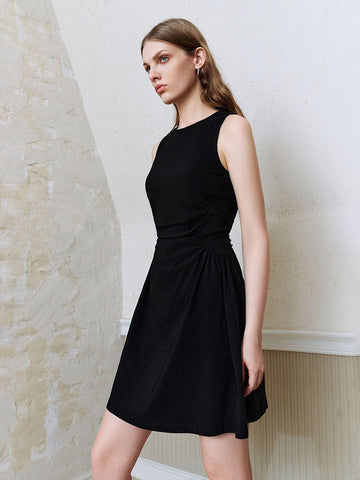 Urban Revivo Sleeveless Crew Neck A-Line Dress-Medium Blue