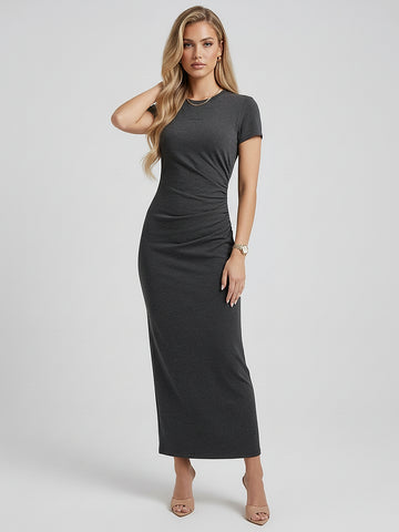 Side Pleated Maxi Dress