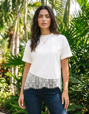 Lace Trim Casual Boxy T Shirt