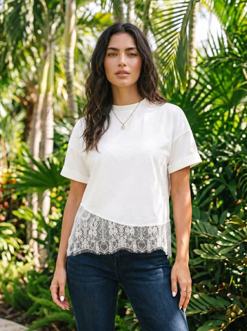 Lace Trim Casual Boxy T Shirt