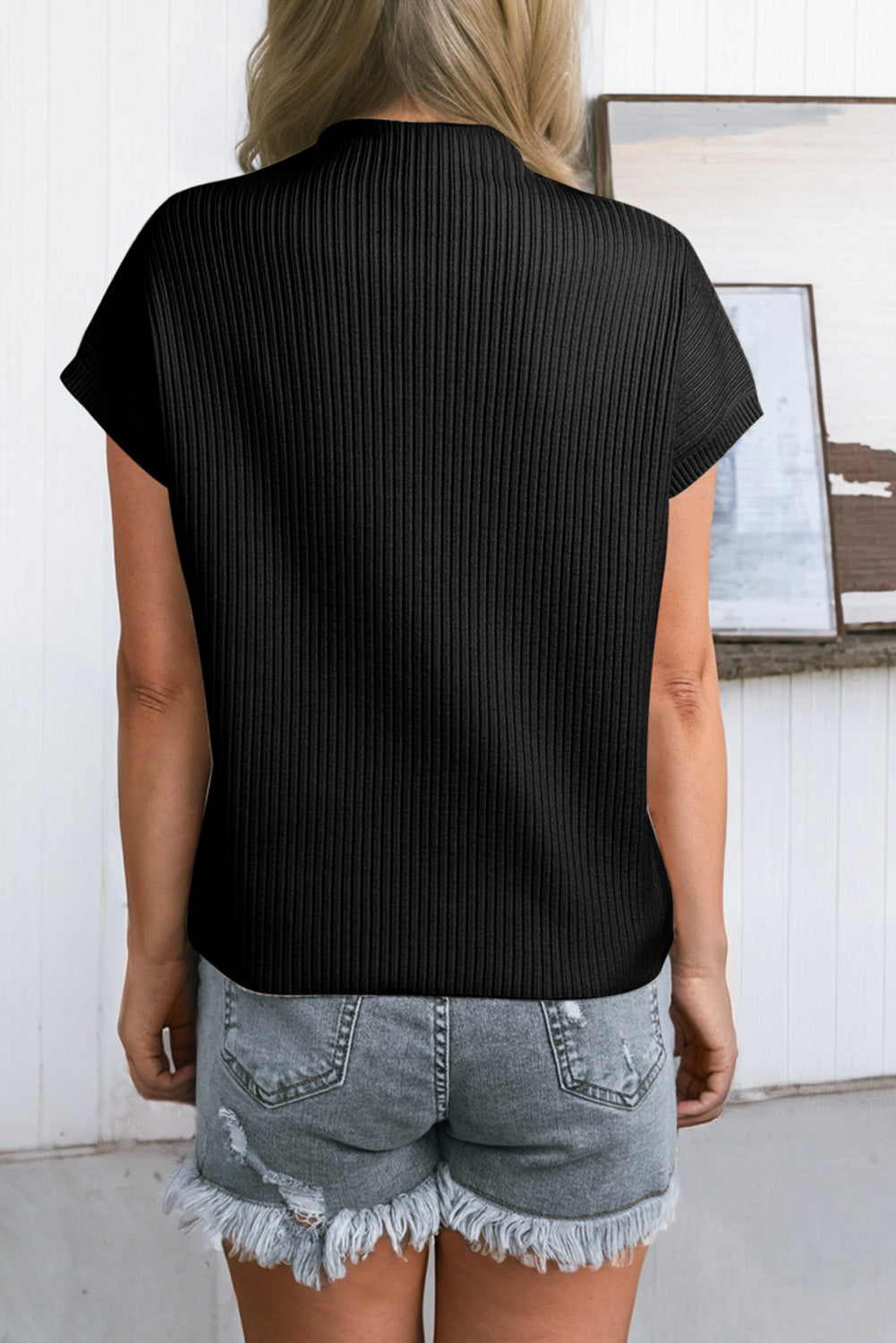 Soft Ribbed Knit Short Sleeve Sweater