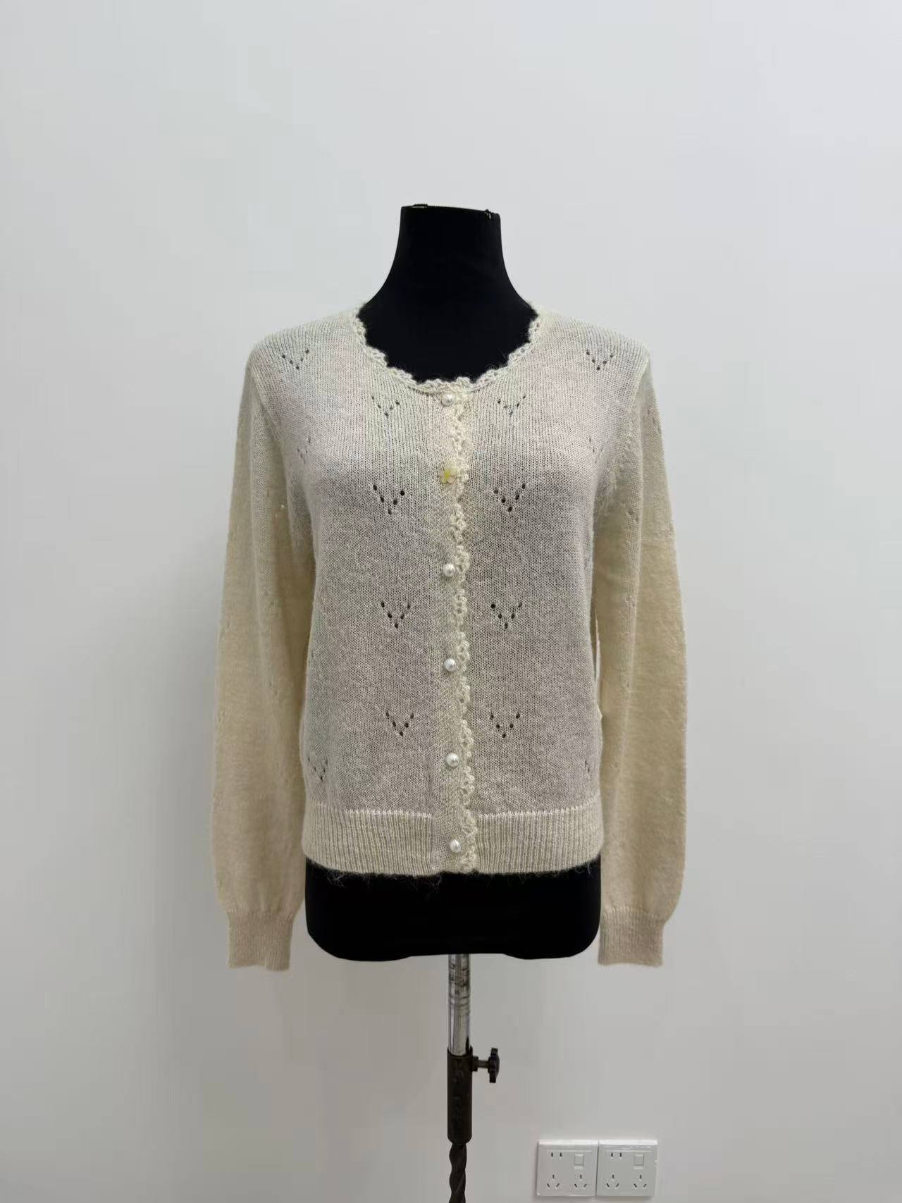Pointelle Knit Button Up Cardigan