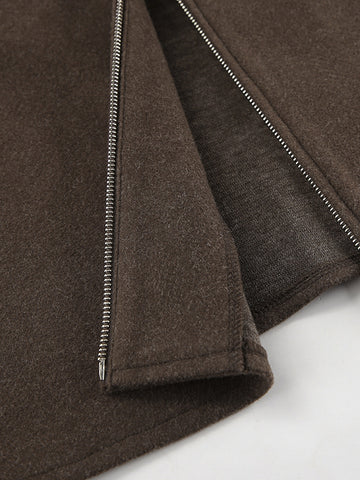 Cropped Minimalist Brown Wool Jacket