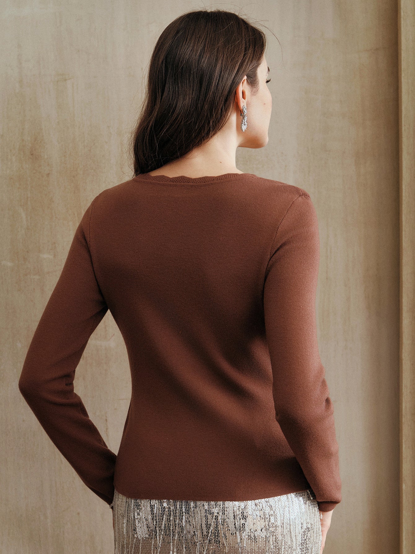 Embellished V Neck Knit Pullover
