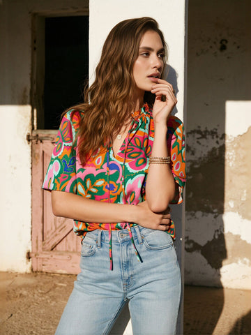 V Neck Floral Print Blouse