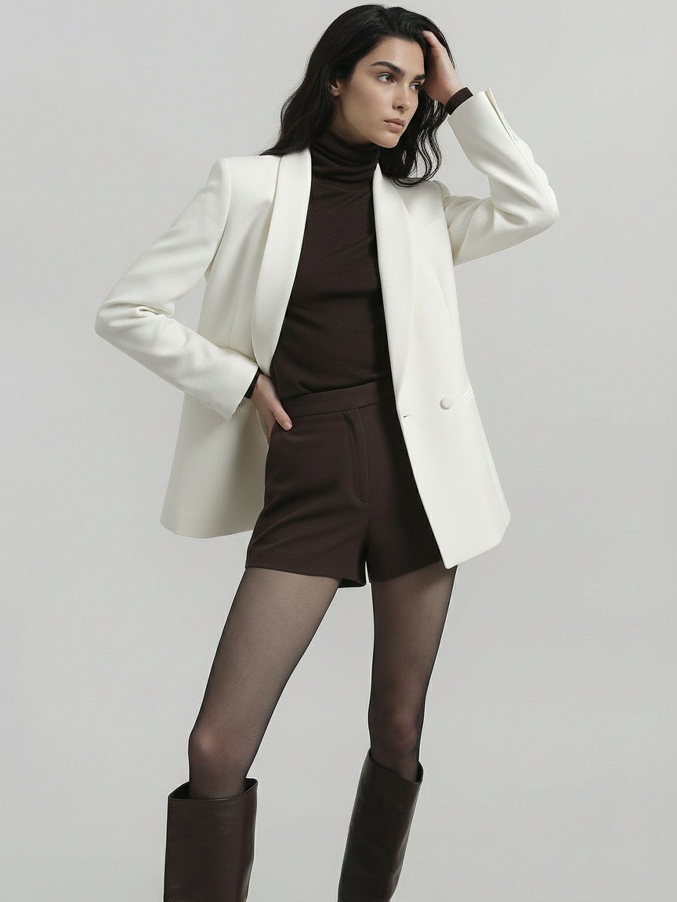 SAÏA Shawl Collar Double-Breasted Elegant Blazer-White
