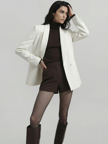 SAÏA Shawl Collar Double-Breasted Elegant Blazer-White