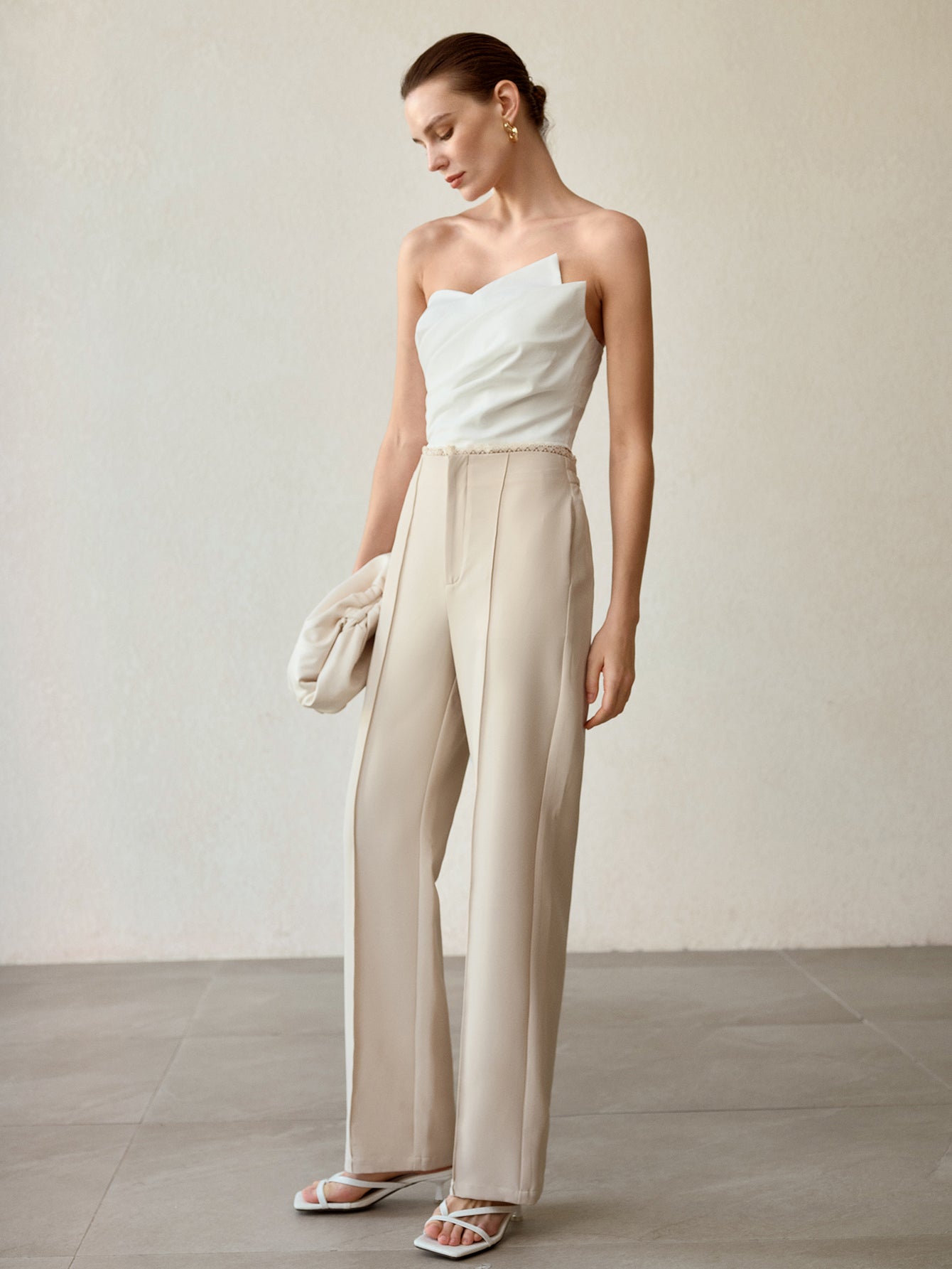 High Waisted Tailored Wide Leg Trousers