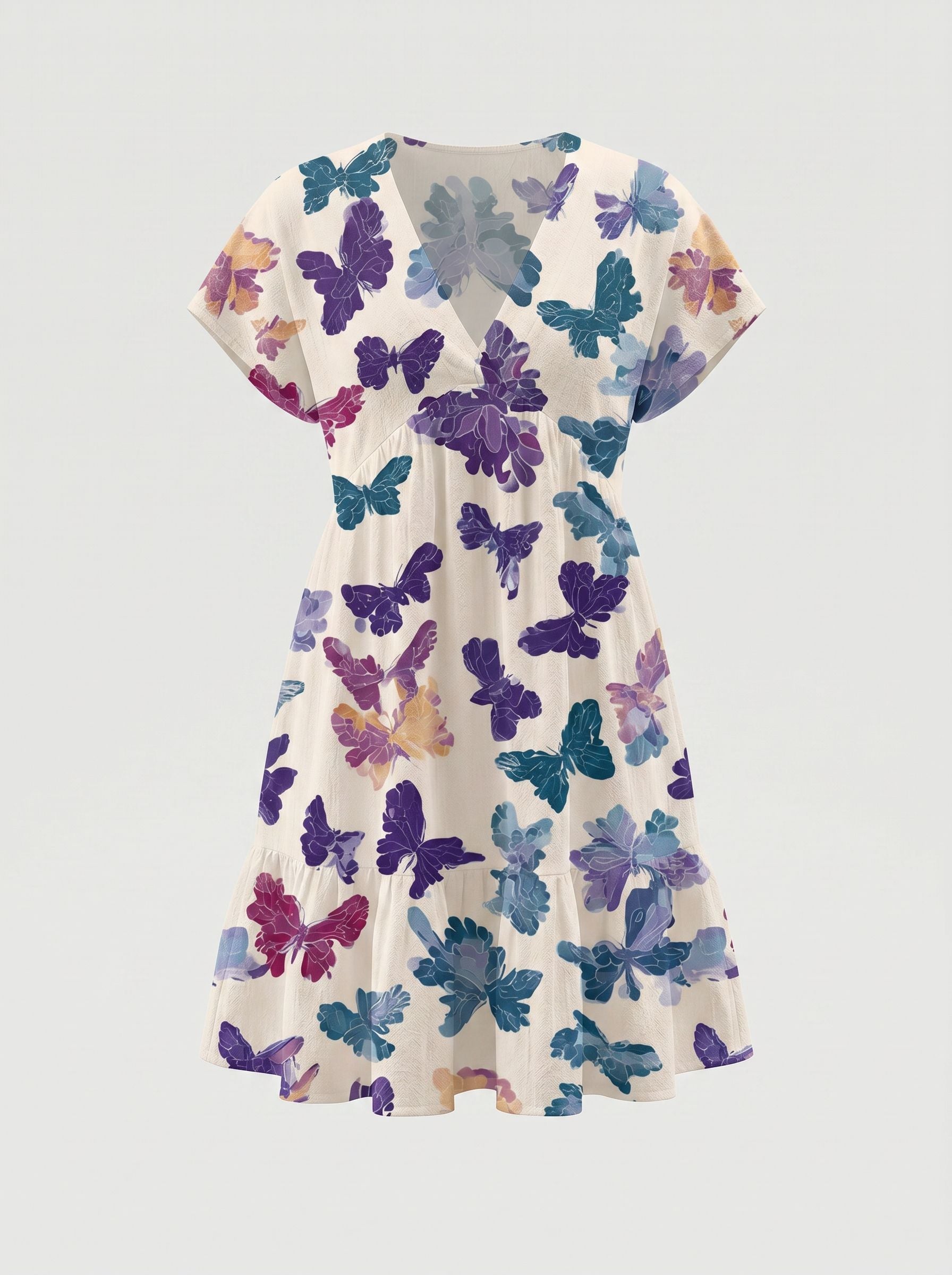 Floral Print V Neck Tiered Babydoll Mini Dress