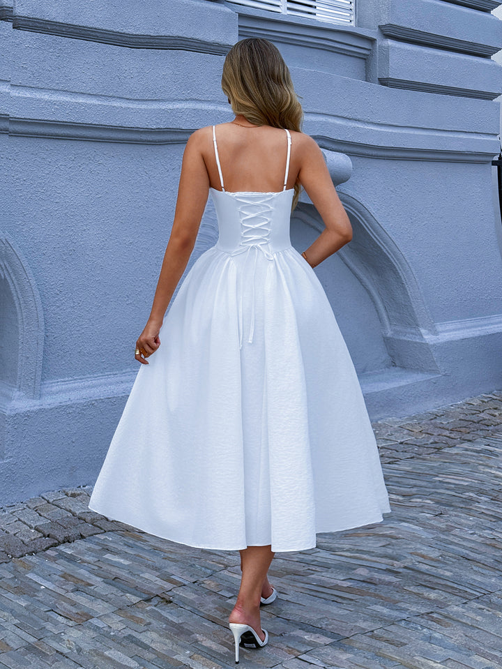 Elegant Sculpted White Midi Dress