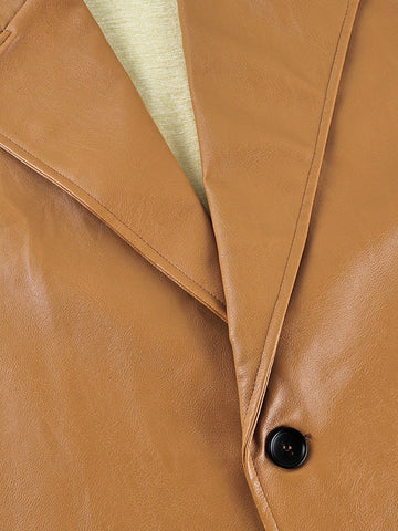 Oversized Brown Faux Leather Blazer Jacket