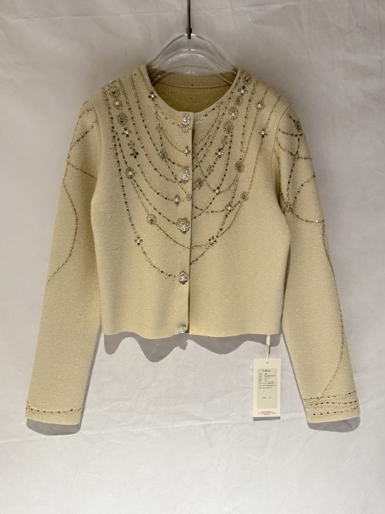 Embellished Rhinestone Pearl Knit Cardigan