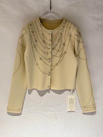 Embellished Rhinestone Pearl Knit Cardigan
