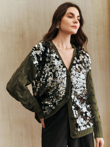Sparkly Sequin Embellished Knit Cardigan