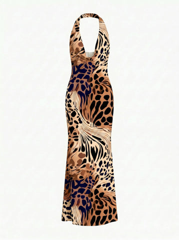 LILA Floral Print Cowl Neck Bodycon Midi Dress