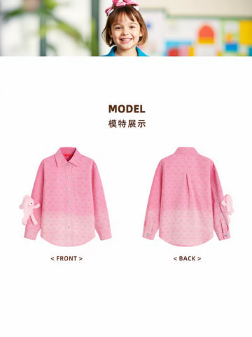 Cute Pink Heart Print Button Shirt