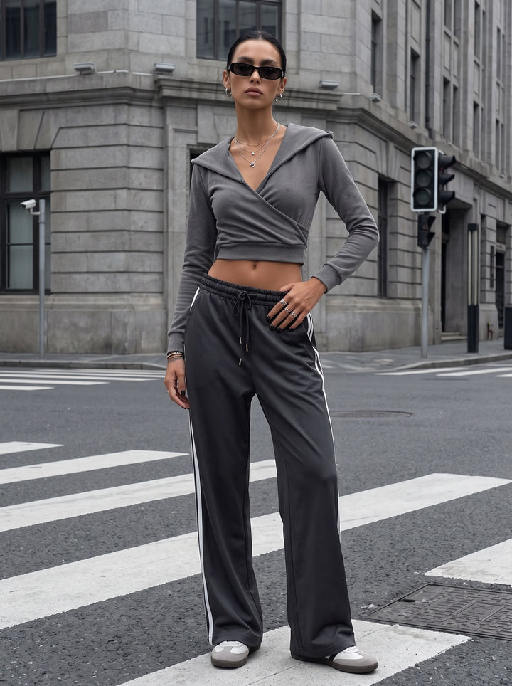 Cropped Wrap Front Hooded Sweatshirt