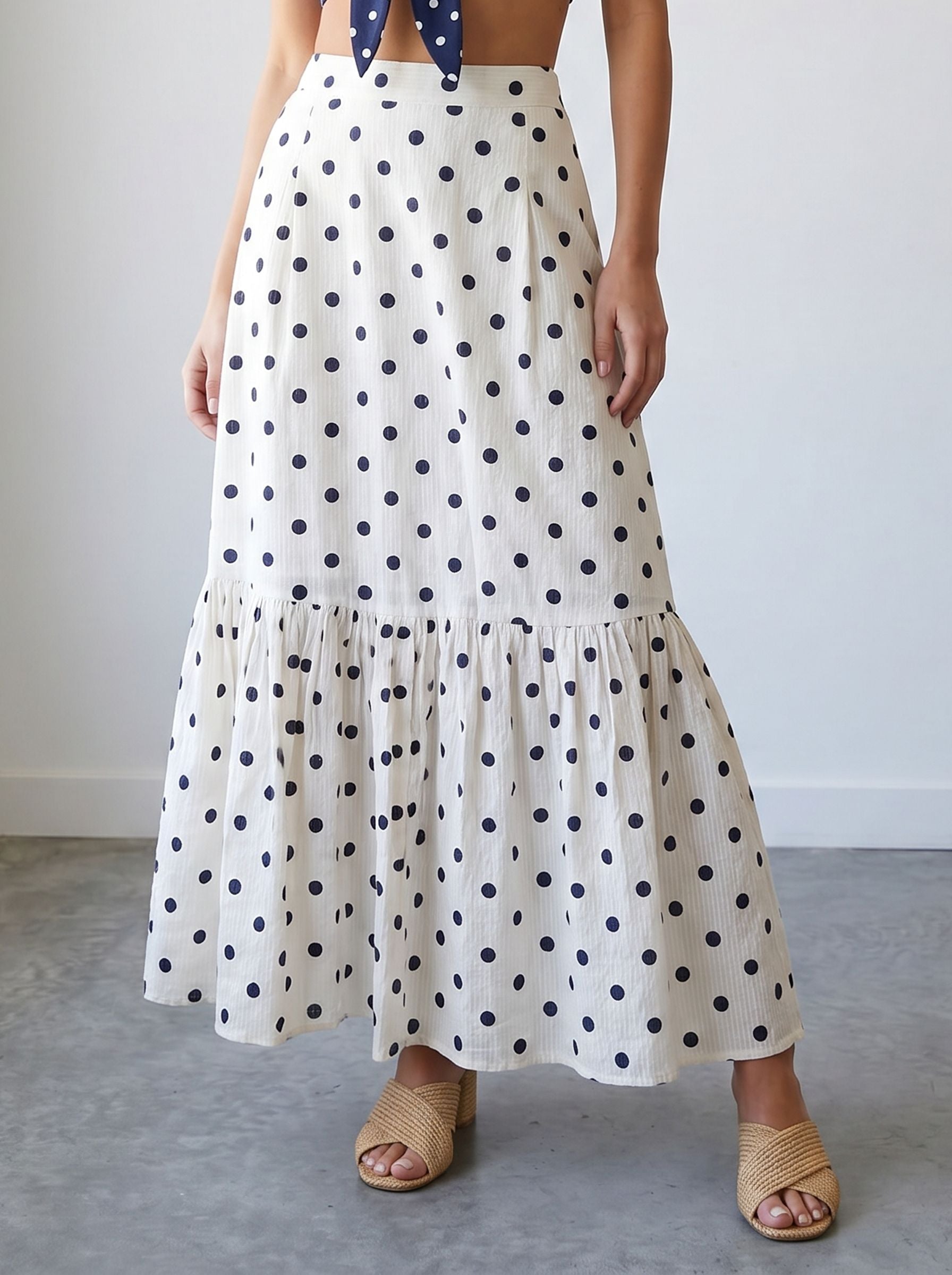 High Waisted Polka Dot Midi Skirt
