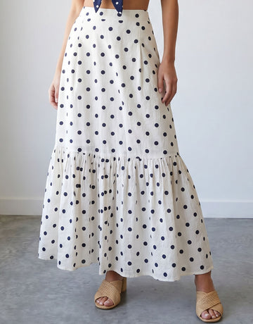 High Waisted Polka Dot Midi Skirt