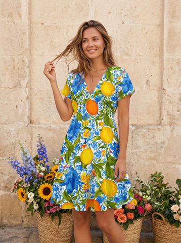 Floral Print V Neck Tiered Babydoll Mini Dress