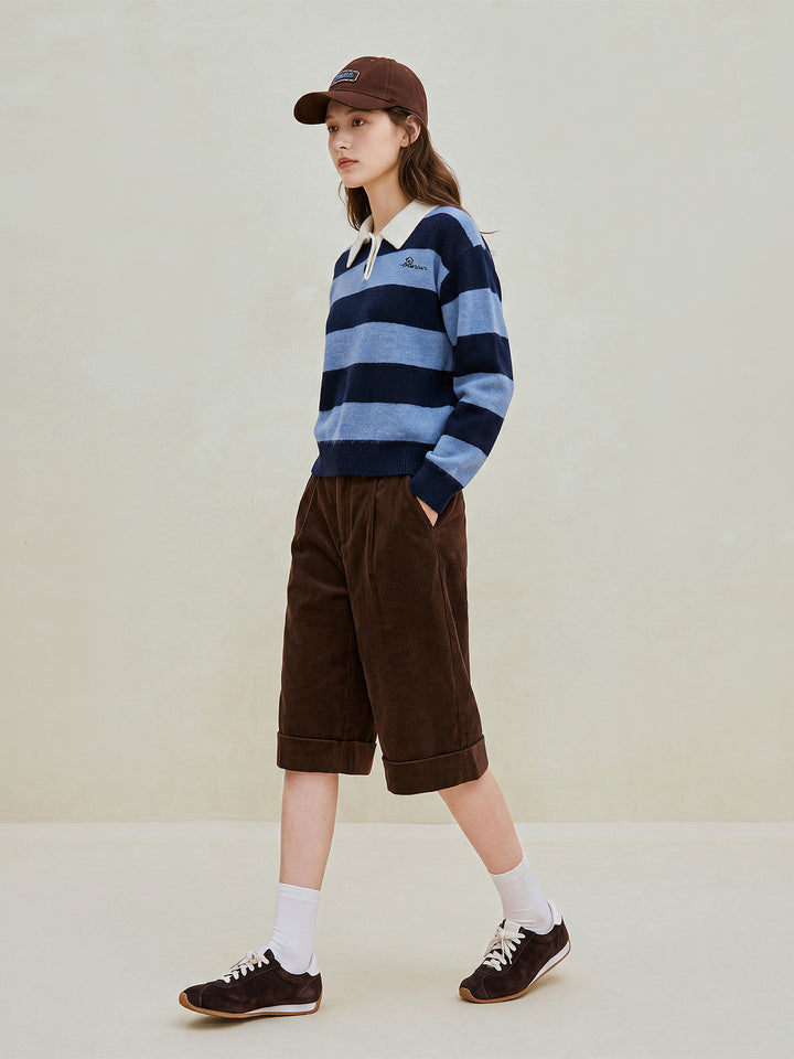 Striped Collared Soft Knit Pullover