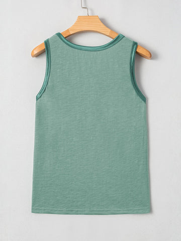 Sleeveless Contrast Trim Neckline Tank