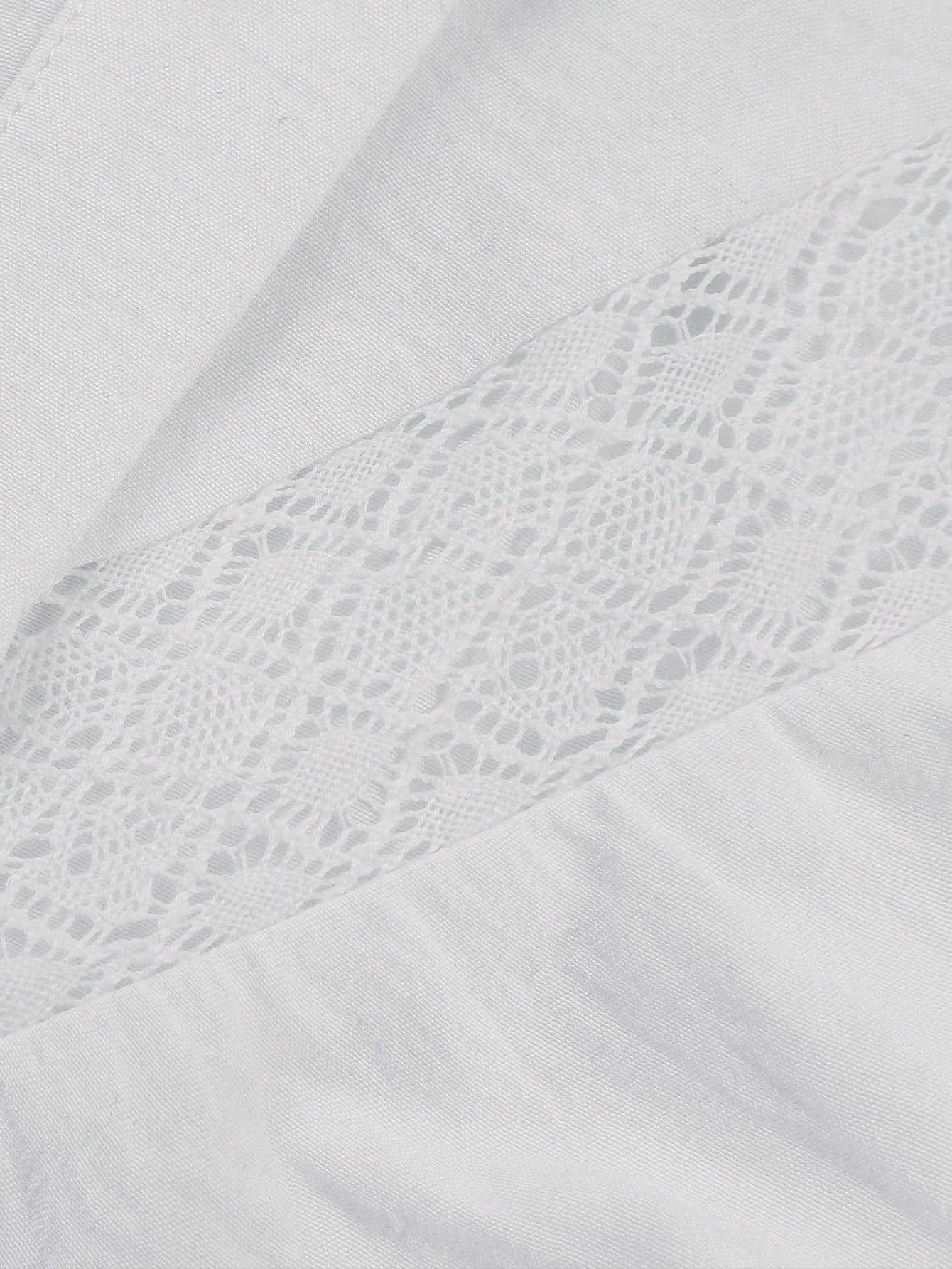 Puff Sleeve Lace Trimmed Casual Shirt-White