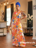 Deep V Neck Floral Print Elegant Jumpsuit