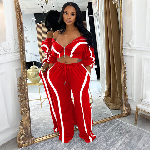 Zip Up Colorblock Lounge Pant Set