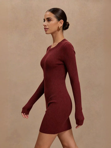 Form Fitting Ribbed Knit Dress