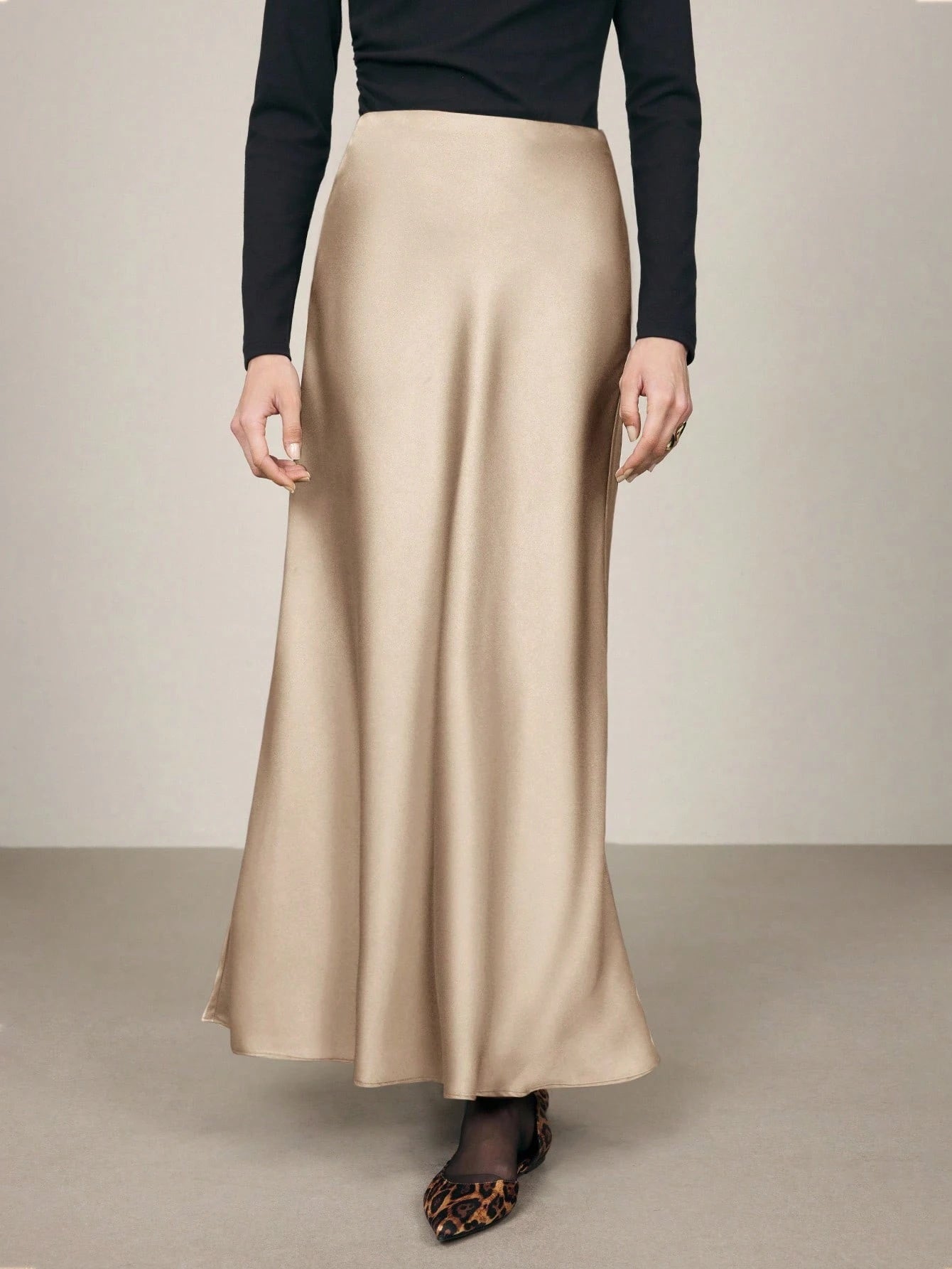 Draped Silky Loose Fit Elegant Maxi Skirt-Glod