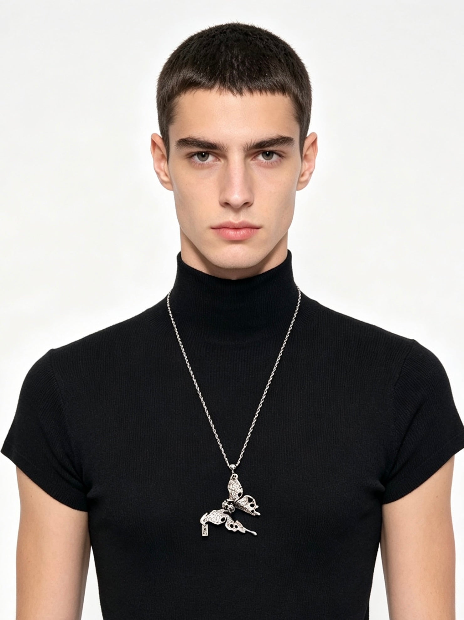 Gothic Grunge Skull Butterfly Necklace