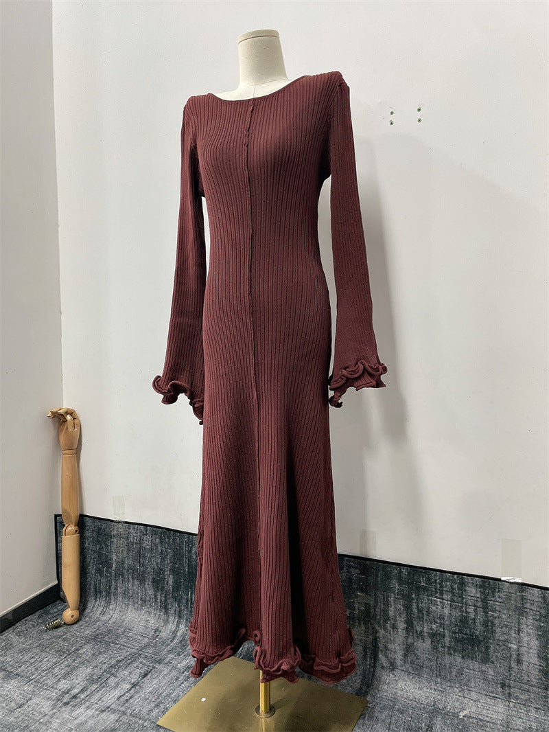Flared Sleeve Ribbed Knit Dress