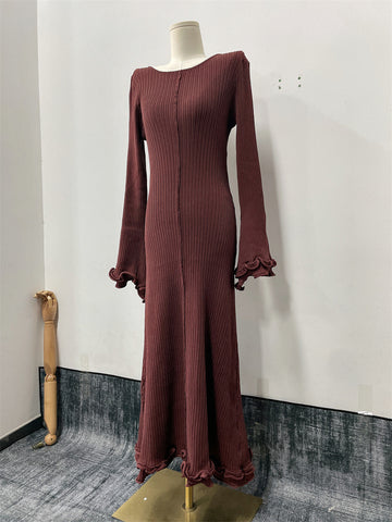 Flared Sleeve Ribbed Knit Dress