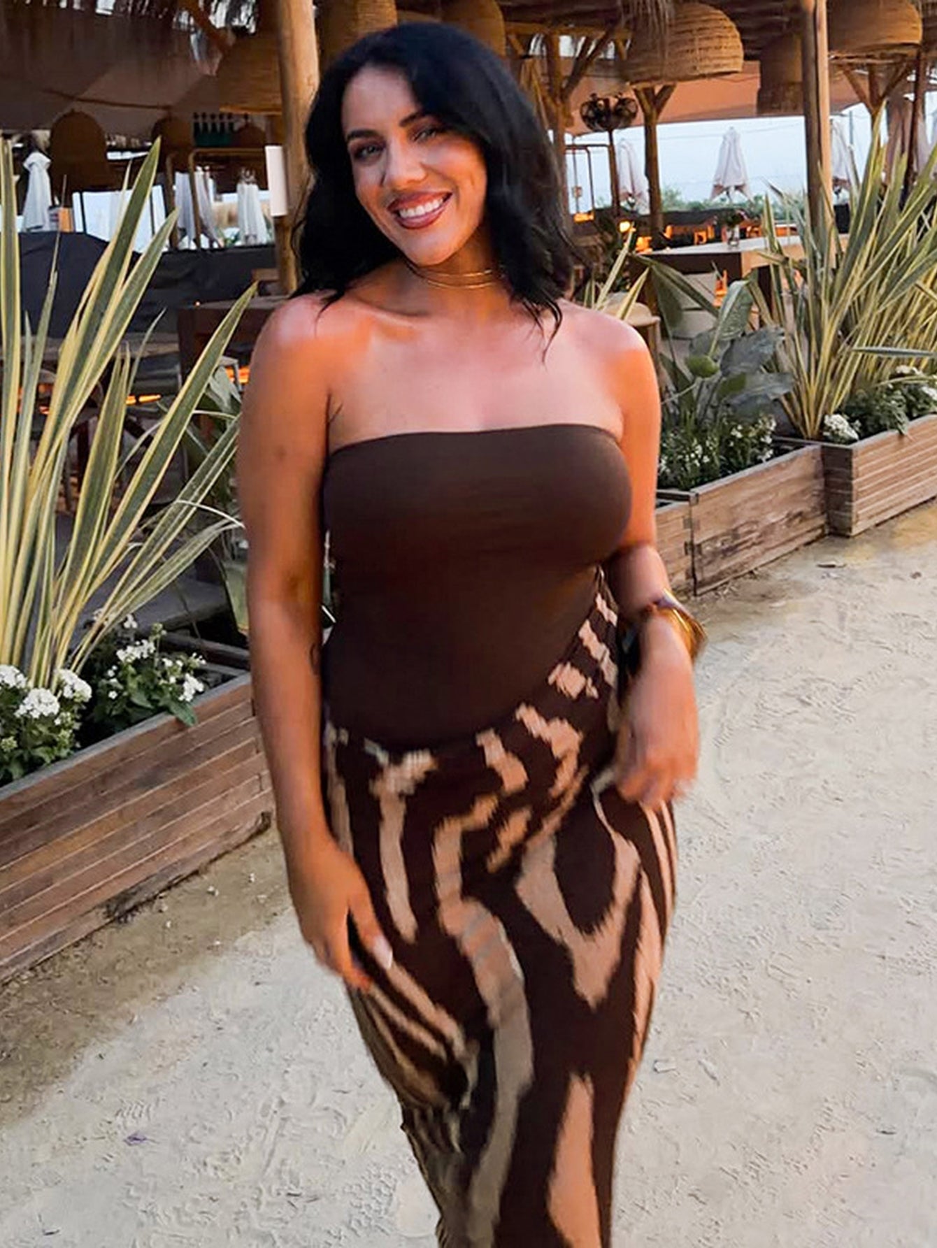 Strapless Zebra Print Bodycon Maxi Dress