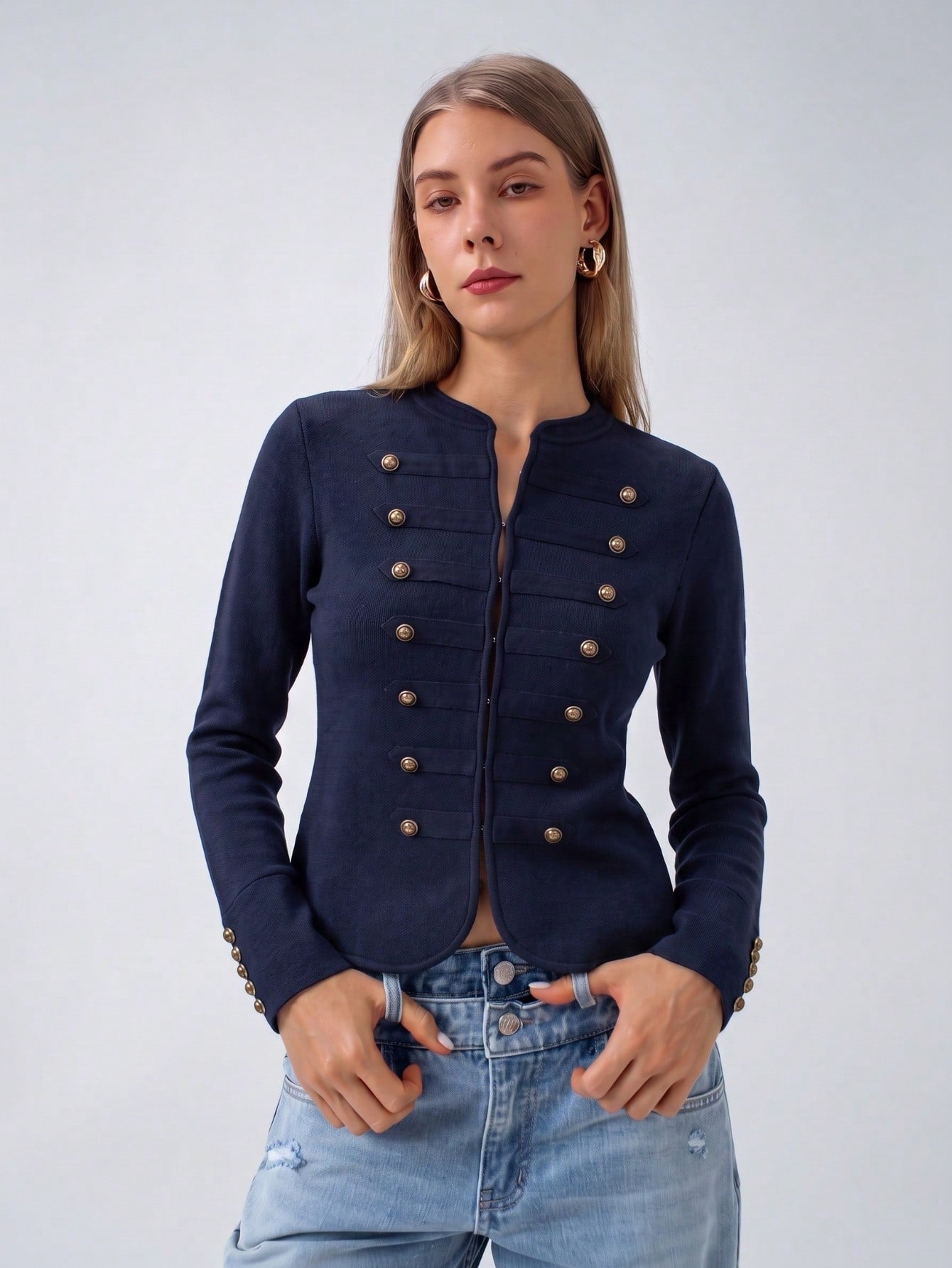 Military Inspired Gold Button Knit Jacket