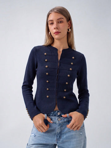 Military Inspired Gold Button Knit Jacket
