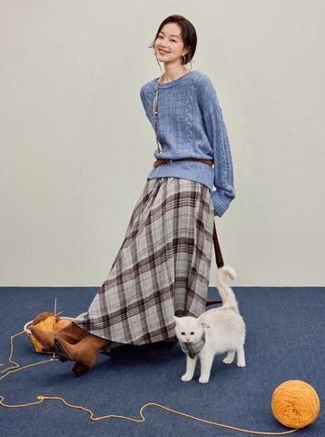 Soft Cotton Plaid Maxi Skirt