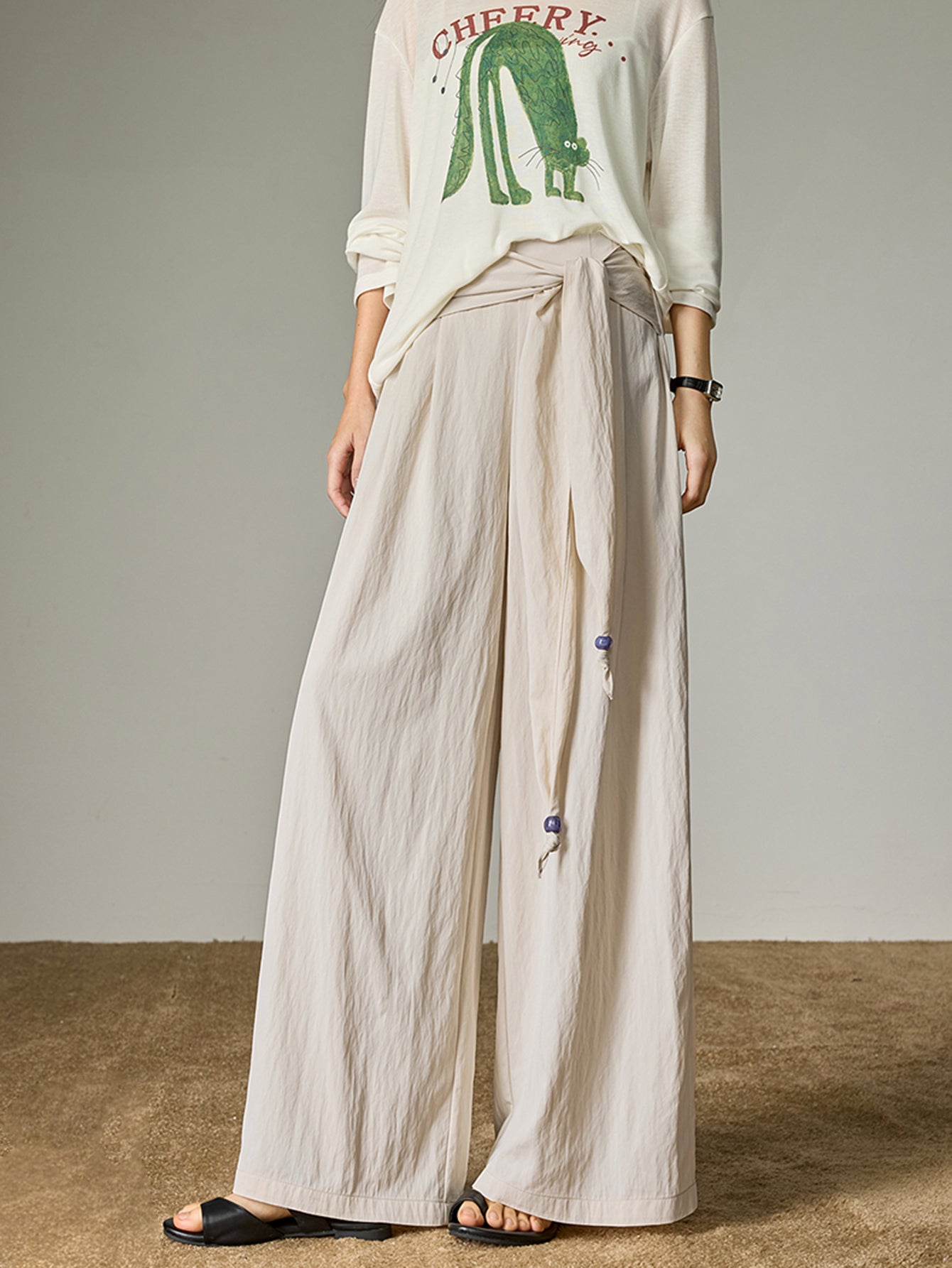 TOYOUTH Tie Front Knot Detail Bohemian Pants